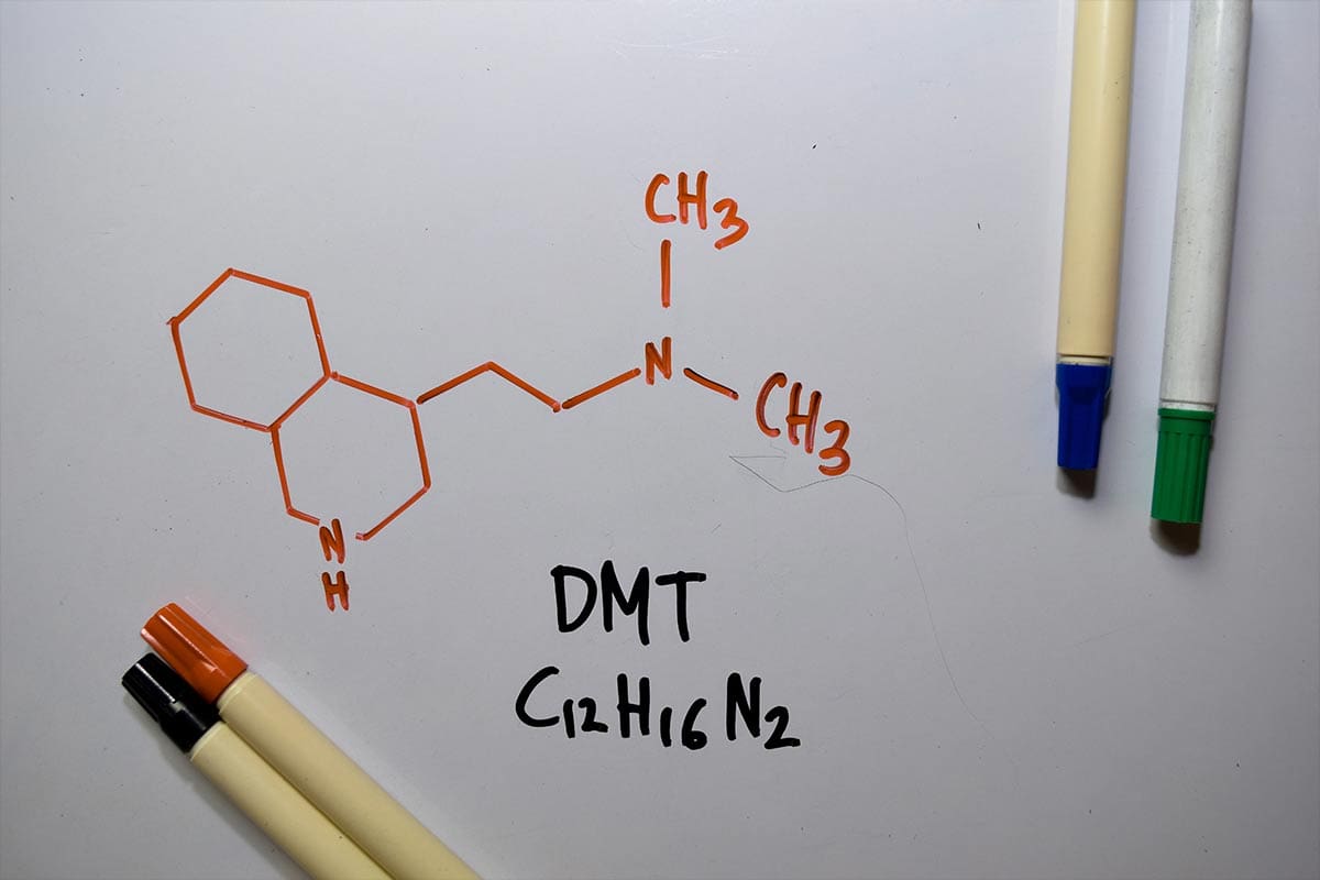 dmt molecule N,N-Dimethyltryptamine on a whiteboard