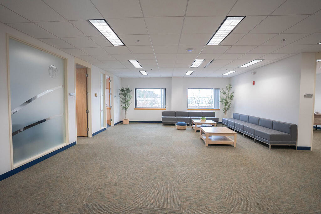 Patient lounge area with natural light